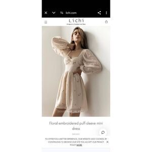 lichi floral embroidered puff sleeve Swiss dot mini dress nwot sz m